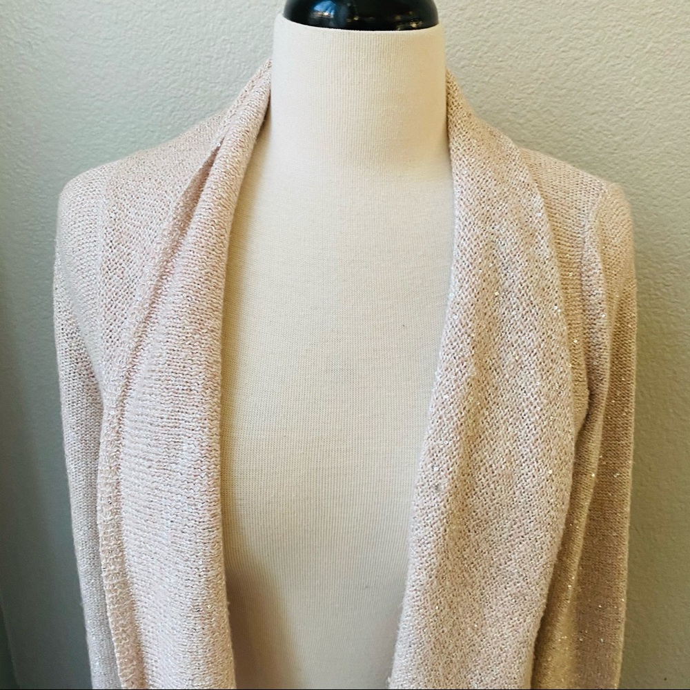 Anthropologie Knitted Knotted Pink Sequin Cardigan sweater women’s M - Picture 4 of 8